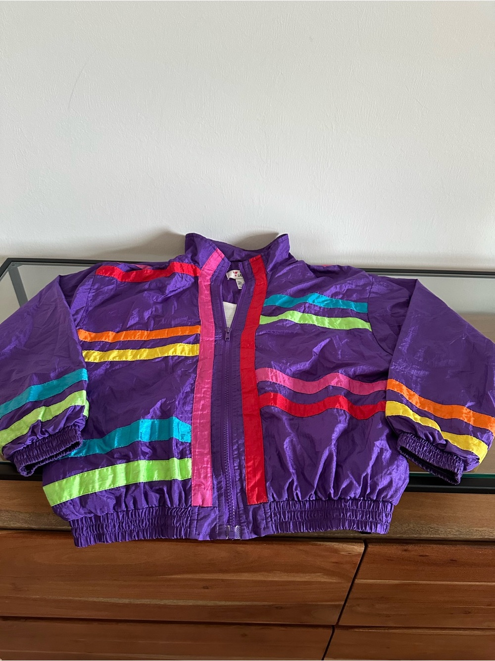 Vintage Kids Lavon Rainbow Windbreaker Jacket Size 14 Purple 80s 90s Colorblock